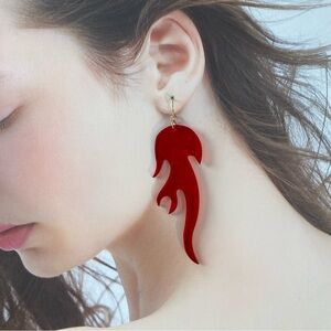 4/$15 Red Fire Flame Bold Statement Earrings